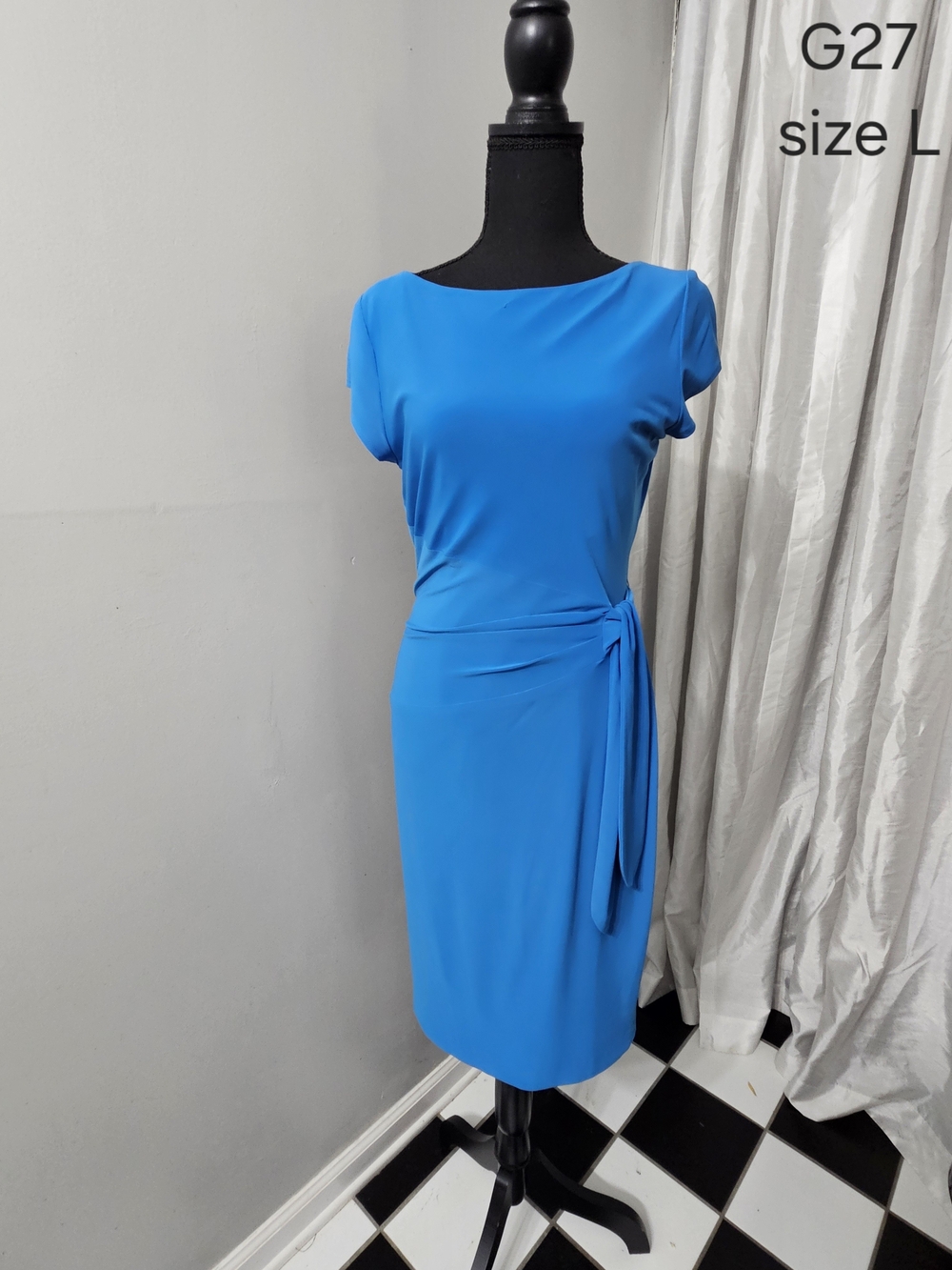Elegant Blue Tie-Waist Sheath Dress